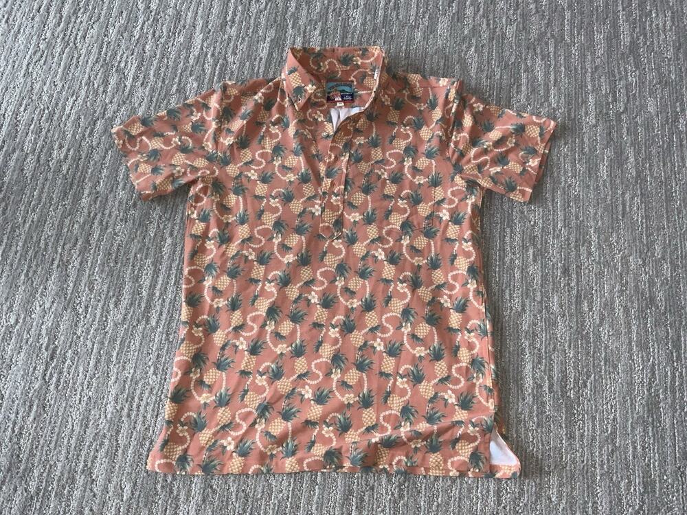 Reyn Spooner Joe Kealohas Hawaiian Perforfmance Stretch Shirt XSOrange Pineapple